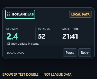BOTLANE LAB farming widget in a synthetic browser test